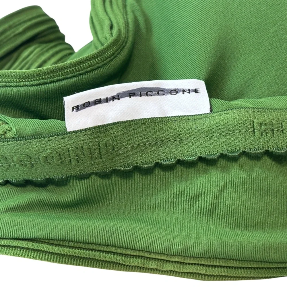 Robin Piccone Lily Ribbed Halter Triangle Bikini Top Basil Green L NWOT